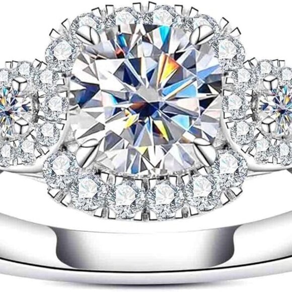 1.434cttw Cushion Cut Moissanite D Color VVS1 Clarity 925 Silver Wedding Ring - Picture 2 of 6